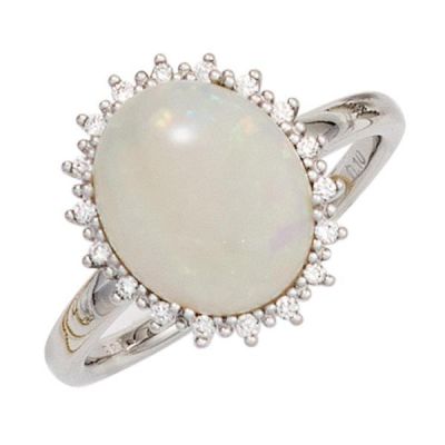 52 - Damen Ring 585 Gold Weißgold Opal-Cabochon 18 Diamanten | 42407 / EAN:4053258249987