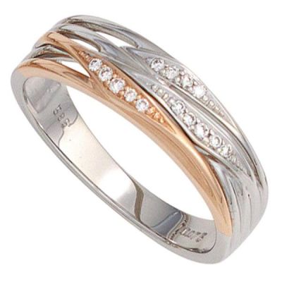 52 - Damen Ring 585 Gold Weißgold Rotgold 14 Diamanten | 42130 / EAN:4053258245248