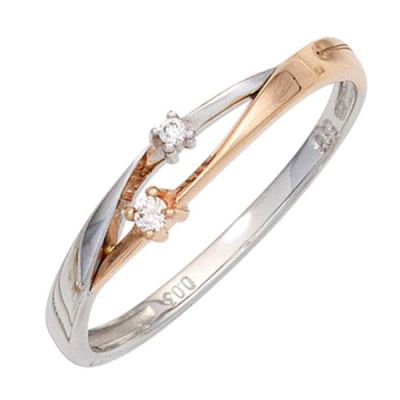 52 - Damen Ring 585 Gold Weißgold Rotgold bicolor 2 Diamanten | 42188 / EAN:4053258246689