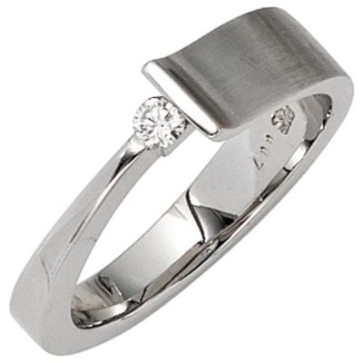 52 - Damen Ring 585 Gold Weißgold, teilmatt 1 Diamant Brillant 0,07ct. | 27367 / EAN:4053258037041