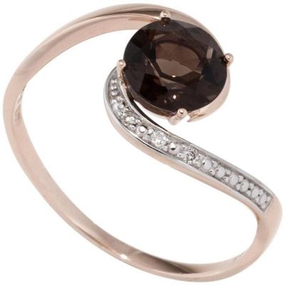 52 - Damen Ring 585 Rotgold 1 Rauchquarz braun 3 Diamanten | 44876 / EAN:4053258290446