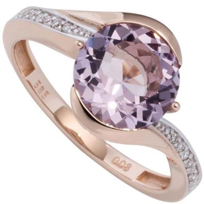 52 - Damen Ring 585 Rotgold 16 Diamanten Brillanten 1 Amethyst lila violett | 44848