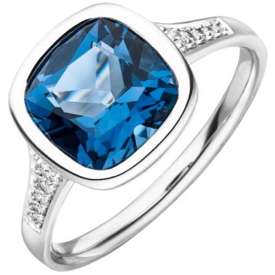 52 - Damen Ring 585 Weißgold 1 Blautopas 10 Diamanten Brillanten | 54309 / EAN:4053258543993