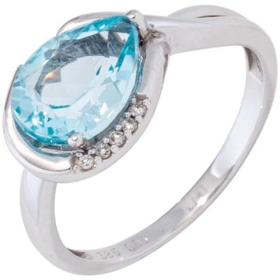 52 - Damen Ring 585 Weißgold, 1 Blautopas blau 5 Diamanten | 44729 / EAN:4053258286746