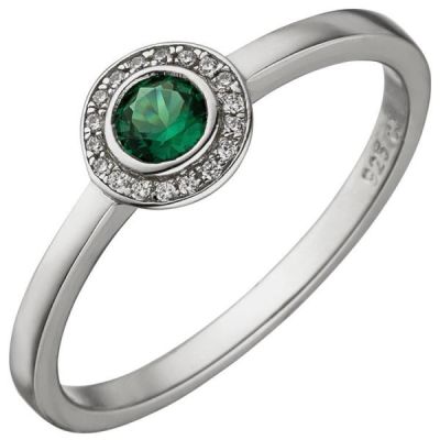 52 - Damen Ring 925 Sterling Silber 19 Zirkonia grün und weiß | 52291 / EAN:4053258459614