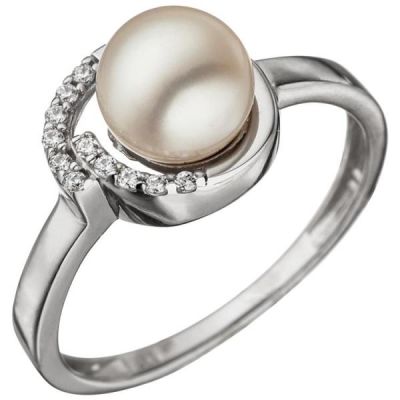 52 - Damen Ring 925 Sterling Silber mit 1 Perle und Zirkonia | 46252 / EAN:4053258305249