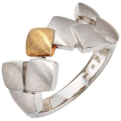 52 - Damen Ring 925 Sterling Silber mit 585 Gold kombiniert rhodiniert matt | 37973 / EAN:4053258089712