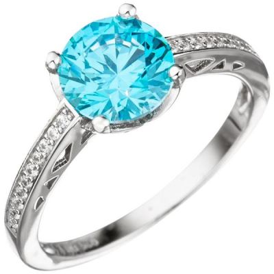 52 - Damen Ring 925 Sterling Silber mit Zikonia türkis blau hellblau | 46246 / EAN:4053258305133