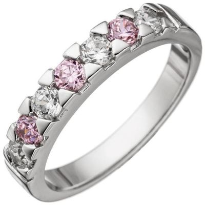 52 - Damen Ring 925 Sterling Silber mit Zirkonia rosa und weiß | 46492 / EAN:4053258309186