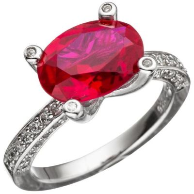 52 - Damen Ring 925 Sterling Silber mit Zirkonia rot und weiß | 46489 / EAN:4053258308912