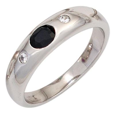 52 - Damen Ring 925 Sterling Silber, rhodiniert 1 Safir blau 2 Zirkonia | 43068 / EAN:4053258259672