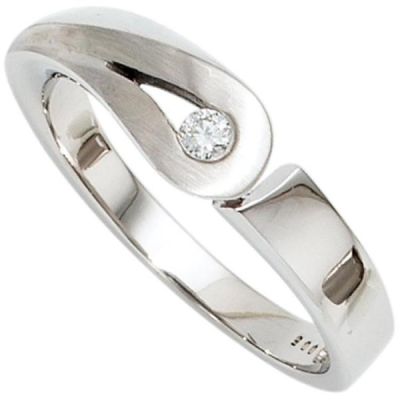 52 - Damen Ring 925 Sterling Silber rhodiniert mattiert 1 Diamant Brillant | 40352 / EAN:4053258238110