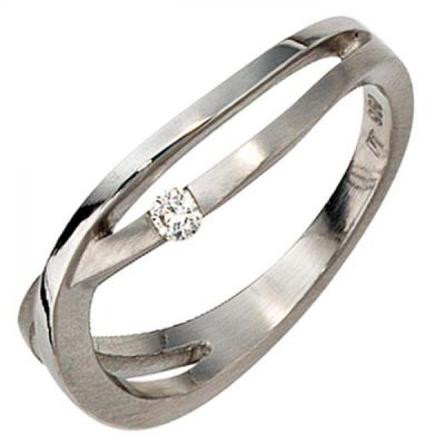 52 - Damen Ring 950 Platin matt, 1 Diamant Brillant 0,05ct. Platinring | 30423 / EAN:4053258043912