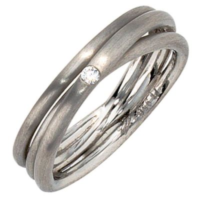 52 - Damen Ring 950 Platin matt 1 Diamant Brillant dreireihig | 35712 / EAN:4053258043264