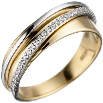 52 - Damen Ring aus 585 Gelbgold Weißgold bicolor 25 Diamanten | 46611 / EAN:4053258313718