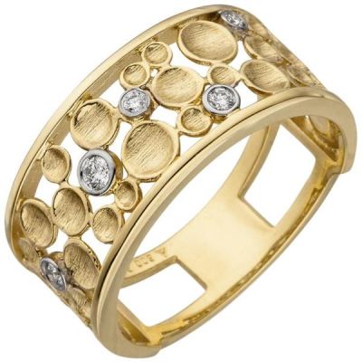 52 - Damen Ring breit 585 Gold Gelbgold 5 Diamanten Diamantring | 52542 / EAN:4053258470350