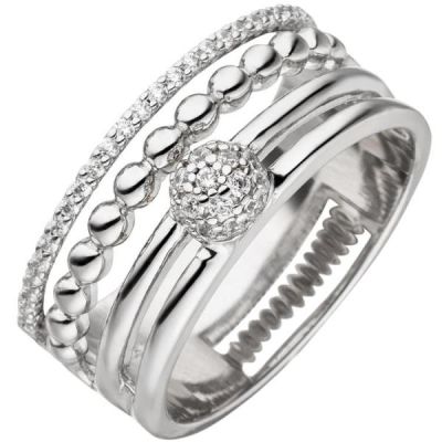 52 - Damen Ring breit 925 Sterling Silber, 41 Zirkonia | 53481 / EAN:4053258529508