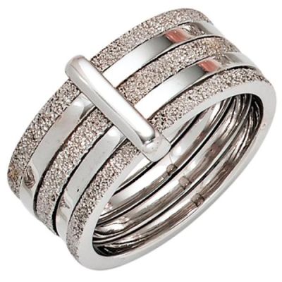 52 - Damen Ring breit 925 Sterling Silber rhodiniert und teildiamantiert | 40656 / EAN:4053258239599