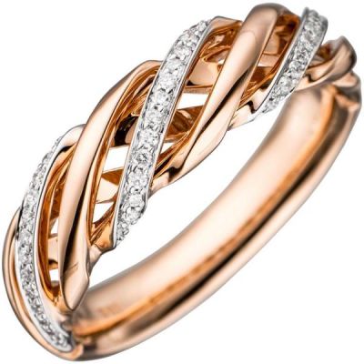 52 - Damen Ring gedreht 585 Gold Rotgold bicolor 36 Diamanten | 44833 / EAN:4053258289112