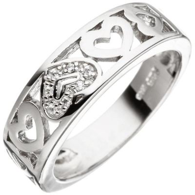 52 - Damen Ring Herz Herzen, 925 Sterling Silber mit Zirkonia | 46494 / EAN:4053258309360