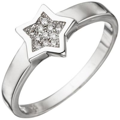 52 - Damen Ring Stern 925 Sterling Silber mit Zirkonia | 46493 / EAN:4053258309278