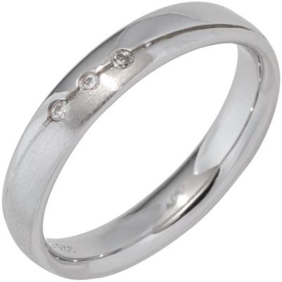 52 - Partner Ring 925 Sterling Silber rhodiniert mattiert 3 Zirkonia | 45122 / EAN:4053258294376