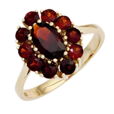 54 - Damen Ring 375 Gold Gelbgold 11 Granate rot Goldring Granatring | 42365 / EAN:4053258249703