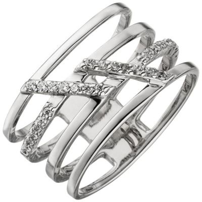 54 - Damen Ring 4-reihig breit 925 Sterling Silber 28 Zirkonia | 51147 / EAN:4053258365342