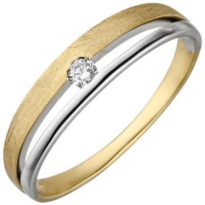 54 - Damen Ring 585 Gelbgold Weißgold bicolor eismatt 1 Diamant Brillant | 52558 / EAN:4053258513071