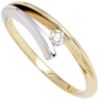 54 - Damen Ring, 585 Gelbgold Weißgold Diamant Brillant 0,10ct. | 39329 / EAN:4053258231265