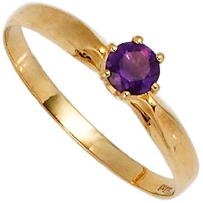 54 - Damen Ring 585 Gold Gelbgold 1 Amethyst lila violett Goldring | 39693 / EAN:4053258234440