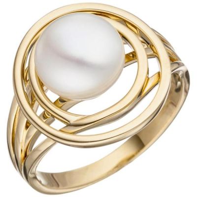 54 - Damen Ring 585 Gold Gelbgold 1 Perle Perlenring Goldring | 46614 / EAN:4053258308240