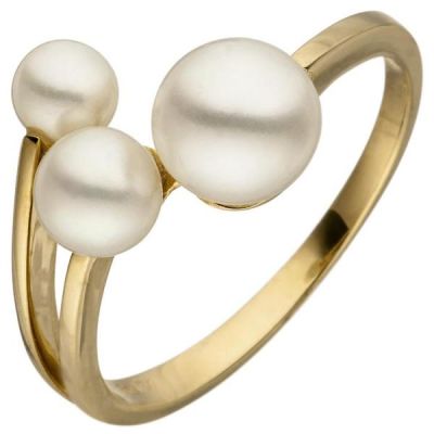 54 - Damen Ring 585 Gold Gelbgold 3 Perlen Perlenring | 52513 / EAN:4053258469408