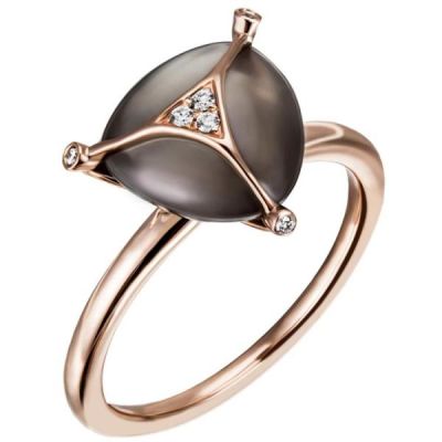 54 - Damen Ring 585 Gold Rotgold 1 Monstein grau 6 Diamanten | 50454 / EAN:4053258350614