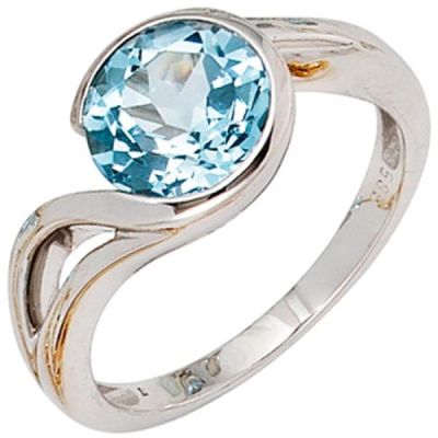 54 - Damen Ring 585 Gold Weißgold 1 Blautopas hellblau blau | 35897 / EAN:4053258053287