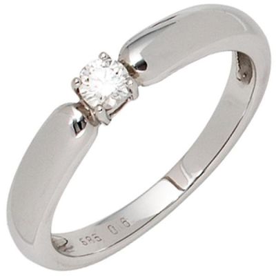 54 - Damen Ring 585 Gold Weißgold 1 Diamant Brillant 0,16ct. Diamantring | 23727 / EAN:4053258036624