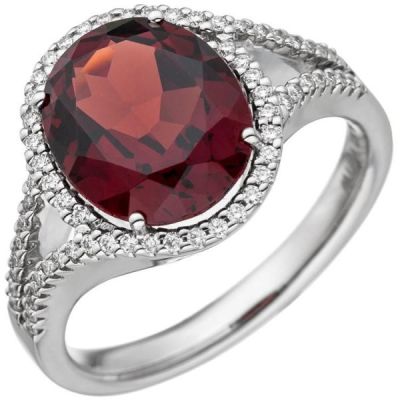 54 - Damen Ring 585 Gold Weißgold 1 Granat rot 66 Diamanten | 48767 / EAN:4053258341872