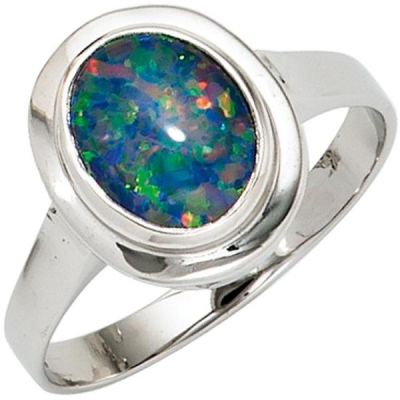 54 - Damen Ring 585 Gold Weißgold 1 Opal-Triplette Weißgoldring Opalring | 39710 / EAN:4053258234686