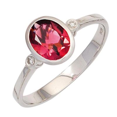 54 - Damen Ring 585 Gold Weißgold 1 Turmalin rosa 2 Diamanten | 42458 / EAN:4053258251164