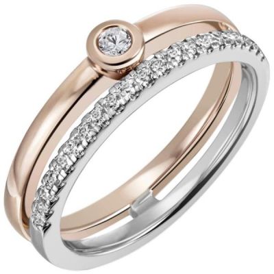 54 - Damen Ring 585 Gold Weißgold Rotgold bicolor 22 Diamanten | 53450 / EAN:4053258525043