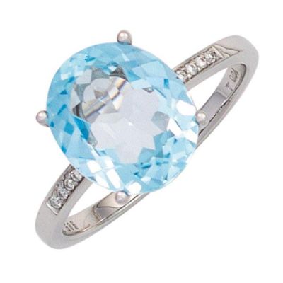 54 - Damen Ring 585 Weißgold 1 Blautopas, blau 8 Diamanten | 42479 / EAN:4053258251782