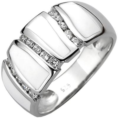 54 - Damen Ring 925 Sterling Silber 15 Zirkonia und weiße Emaille-Einlage | 52764 / EAN:4053258506516