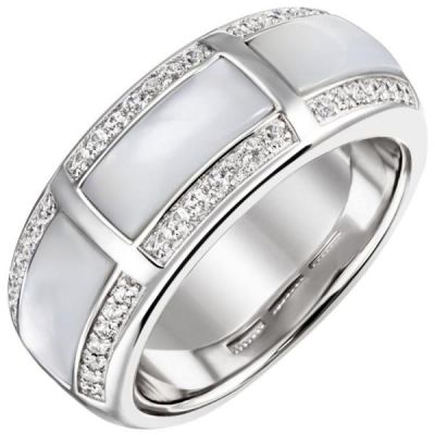 54 - Damen Ring 925 Sterling Silber 42 Zirkonia 3 Perlmutt Einlagen | 53503 / EAN:4053258522165