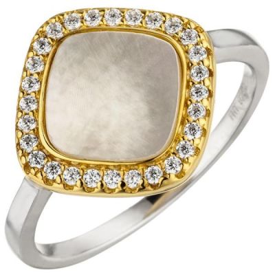 54 - Damen Ring 925 Sterling Silber bicolor Perlmutt 28 Zirkonia | 50471 / EAN:4053258352847