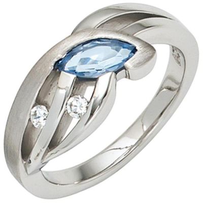 54 - Damen Ring 925 Sterling Silber mattiert mit Zirkonia hellblau blau | 40592 / EAN:4053258239360