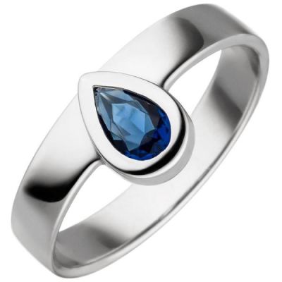 54 - Damen Ring 925 Sterling Silber mit Glasstein Tropfen blau | 53532 / EAN:4053258532102