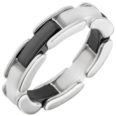 54 - Damen Ring 925 Sterling Silber mit schwarzer und weißer Keramik | 53492 / EAN:4053258526200