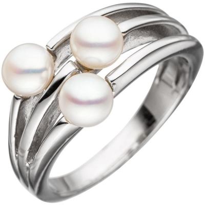 54 - Damen Ring 925 Sterling Silber rhodiniert 3 Süsswasser Perlen | 45379 / EAN:4053258297803