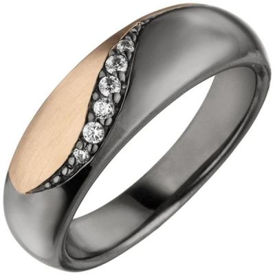 54 - Damen Ring 925 Sterling Silber schwarz und ros©gold bicolor 6 Zirkonia | 51164 / EAN:4053258365557