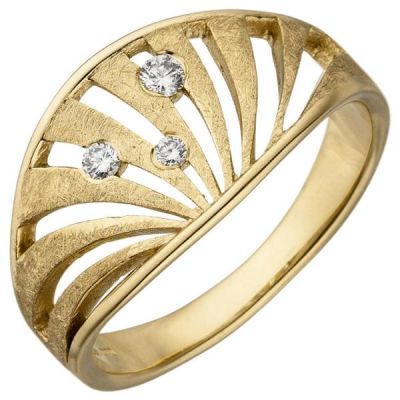 54 - Damen Ring aus 585 Gold Gelbgold eismatt 3 Diamanten | 52549 / EAN:4053258470701